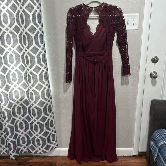 Lulus Awaken My Love Burgundy Long Sleeve Lace Maxi Dress Size Small - Picture 2 of 7
